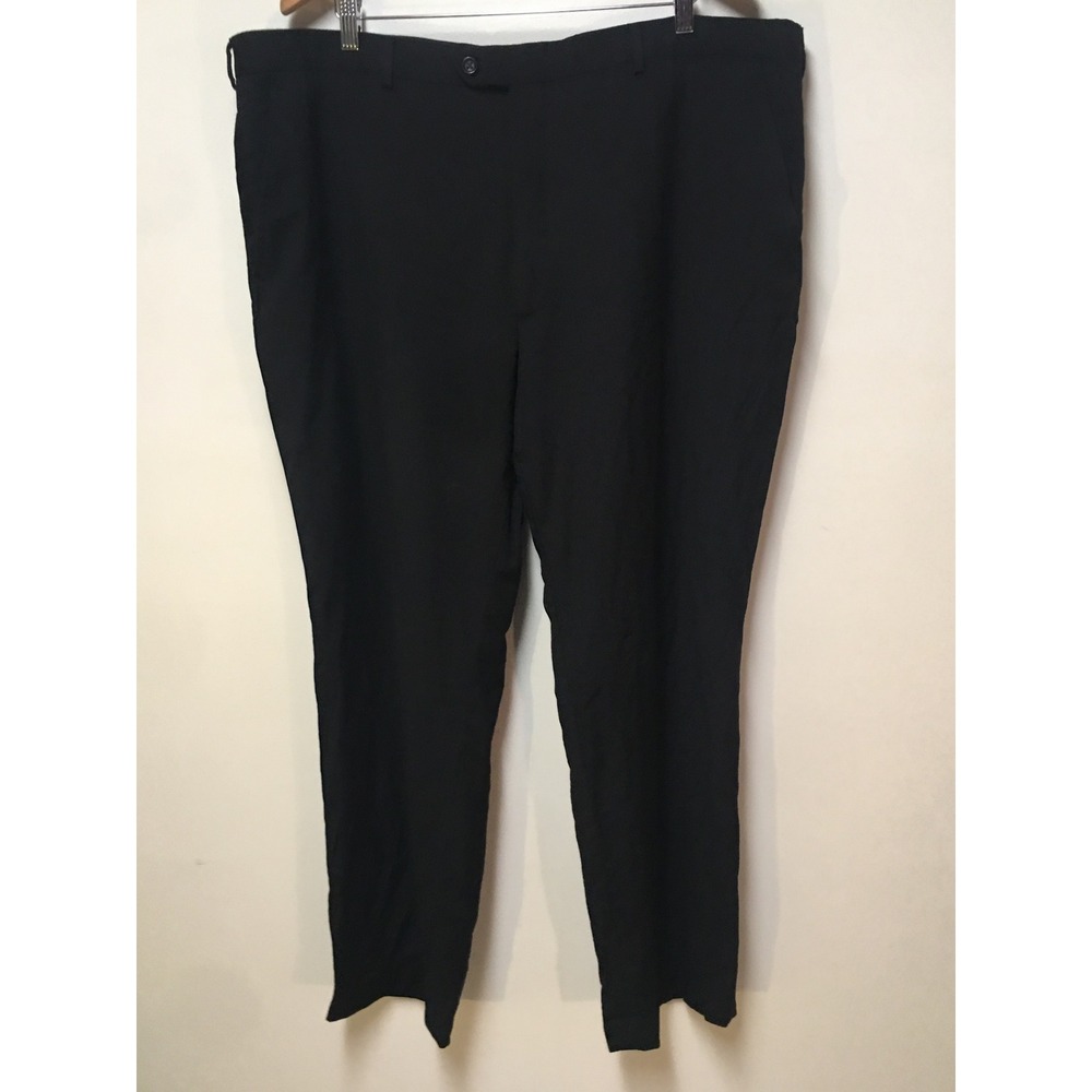 Stafford Dress Pants 100% Wool Mens 44x30 Black Flat Front Trousers Executive